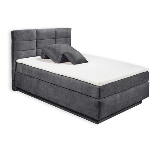 COVINA 6B Boxspringbett 140x200 mit Bettkasten, Anthrazit - Bequemes Bett mit dekorativer Steppung & Kaltschaum Topper - 142 x 115 x 213 cm (B/H/T) von Stella Trading