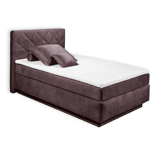 COVINA 6C Boxspringbett 120x200 mit Bettkasten, Aubergine - Bequemes Bett mit dekorativer Steppung & Kaltschaum Topper - 122 x 115 x 213 cm (B/H/T) von Stella Trading