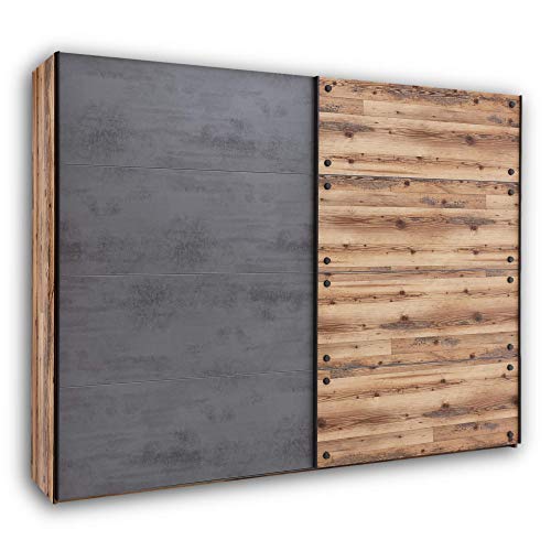 Stella Trading DOVER Eleganter Kleiderschrank mit viel Stauraum - Vielseitiger Schwebetürenschrank in Alpine Lodge Optik, Betonoxid - 270 x 210 x 60 cm (B/H/T) von Stella Trading