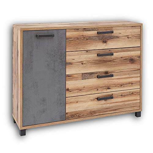 Stella Trading DOVER Schlafzimmer Kommode in Alpine Lodge Optik, Betonoxid - modernes & ausdrucksstarkes Sideboard für Ihr Schlafzimmer - 125 x 96 x 38 cm (B/H/T) von Stella Trading