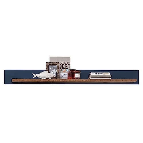 DIJON Wandboard in Parisian Blue, Haveleiche Cognac Optik - Hochwertiges und vielseitig einsetzbares Wandregal - 147 x 16 x 22 cm (B/H/T) von Stella Trading