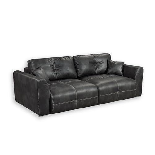 DOLAN Bequemes Schlafsofa in Lederoptik mit Bettkasten, Anthrazit - Ausziehbares Sofa mit Schlaffunktion - 245 x 85 x 115 cm (B/H/T) von Stella Trading