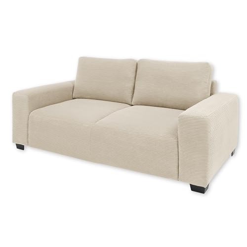 ELBA Big Sofa in Cord-Optik, Cream - Bequeme Wohnzimmer 2-Sitzer Couch - 214 x 93 х 113 cm (B/H/T) von Stella Trading