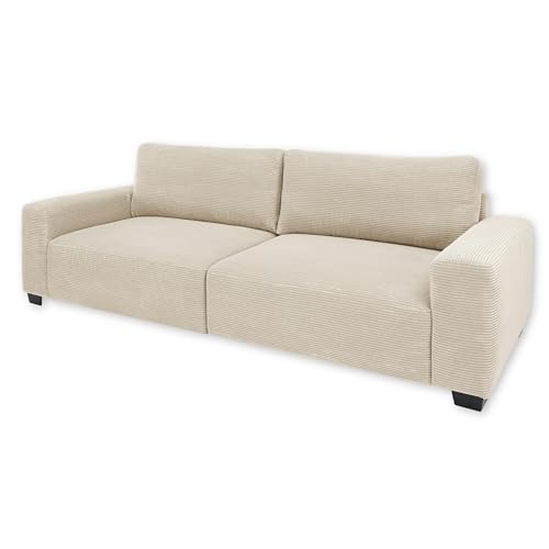 Stella Trading ELBA Big Sofa in Cord-Optik, Cream - Bequeme Wohnzimmer 3-Sitzer Couch - 274 x 93 х 113 cm (B/H/T) von Stella Trading