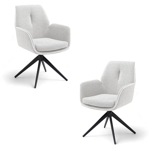ENJA Esszimmerstühle 2er Set mit schwarzem Metallgestell, Beige - Bequeme Stühle für Esszimmer & Küche - 64 x 92 x 65 cm (B/H/T) von Stella Trading