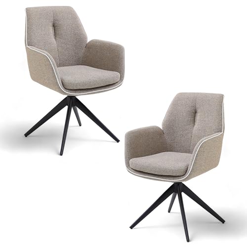 ENJA Esszimmerstühle 2er Set mit schwarzem Metallgestell, Taupe - Bequeme Stühle für Esszimmer & Küche - 64 x 92 x 65 cm (B/H/T) von Stella Trading