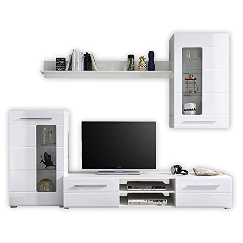 Stella Trading ENRIQUE Wohnwand Komplett-Set in Hochglanz Weiß - Moderne Schrankwand mit schöner LED-Beleuchtung für Ihr Wohnzimmer - 240 x 190 x 42 cm (B/H/T) von Stella Trading