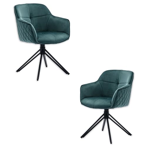 EMMA Esszimmerstühle 2er Set mit schwarzem Metallgestell, Grün - Bequeme Samt Stühle für Esszimmer & Wohnzimmer - 59 x 82 x 62 cm (B/H/T) von Stella Trading