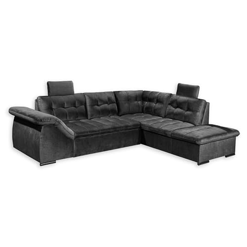 ESTRELLA Ecksofa mit Schlaffunktion in Schwarz - Moderne Eckcouch mit Bettkasten und verstellbarer Armlehne - 283 x 84 (107) x 217 cm (B/H/T) von Stella Trading