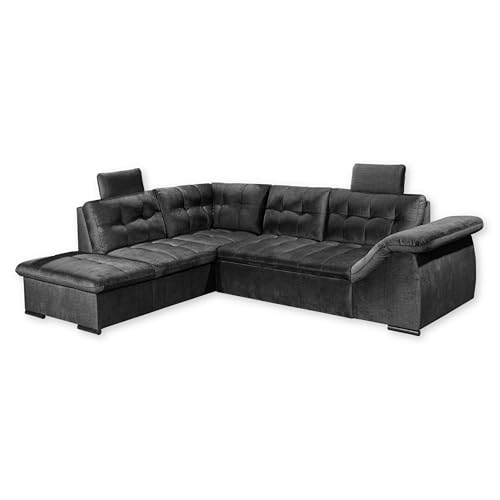 ESTRELLA Ecksofa mit Schlaffunktion in Schwarz - Moderne Eckcouch mit Bettkasten und verstellbarer Armlehne - 283 x 84 (107) x 217 cm (B/H/T) von Stella Trading