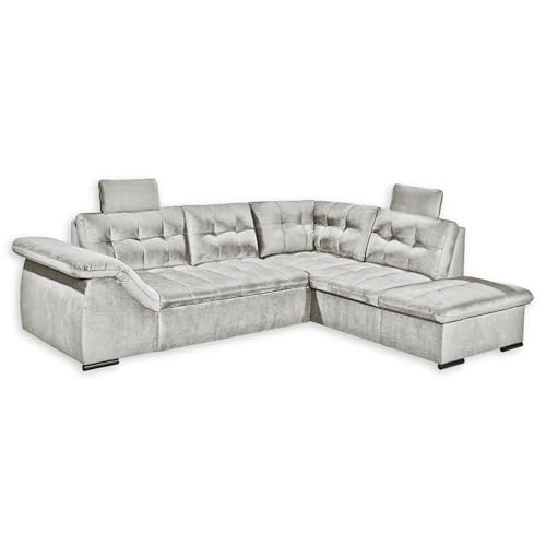 Stella Trading Estrella Ecksofa mit Schlaffunktion in Silber - Moderne Eckcouch mit Bettkasten und Verstellbarer Armlehne - 283 x 84 (107) x 217 cm (B/H/T) von Stella Trading