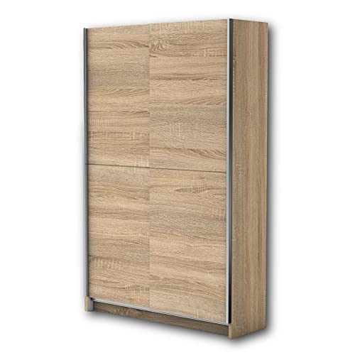 Stella Trading FAST Eleganter Kleiderschrank / Garderobenschrank mit viel Stauraum - Vielseitiger Schwebetürenschrank in Sonoma Eiche Optik - 125 x 195 x 38 cm (B/H/T) von Stella Trading