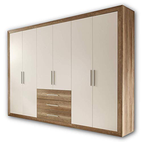 Stella Trading FERNANDO Schlichter Kleiderschrank 6-türig - Vielseitiger Drehtürenschrank in Monument Oak Optik, Weiß - 298 x 225 x 59 cm (B/H/T) von Stella Trading