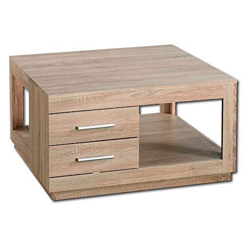 Stella Trading FESTIVAL Couchtisch mit zwei Schubladen in Eiche Sonoma Optik - geräumiger Sofatisch mit Ablage für Ihren Wohnbereich - 80 x 46 x 80 cm (B/H/T) von Stella Trading
