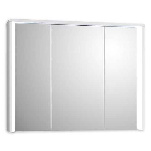 Stella Trading FIVE Spiegelschrank Bad mit LED-Beleuchtung in Weiß - Badezimmerspiegel Schrank mit viel Stauraum - 86 x 68 x 17,5 cm (B/H/T) von Stella Trading
