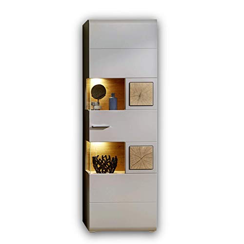 Stella Trading FUN PLUS 2 Große Vitrine in Basalt mit schönen Hirnholz-Applikationen - Glasvitrine inkl. LED-Beleuchtung - 65 x 205 x 37 cm (B/H/T) von Stella Trading
