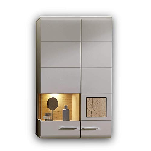 Stella Trading FUN PLUS 2 Hängevitrine in Basalt mit schönen Hirnholz-Applikationen - Glasvitrine inkl. LED-Beleuchtung - 80 x 136 x 37 cm (B/H/T) von Stella Trading