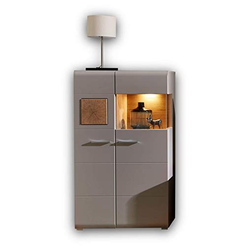 Stella Trading FUN PLUS 2 Kleine Vitrine in Basalt mit schönen Hirnholz-Applikationen - Glasvitrine inkl. LED-Beleuchtung - 80 x 139 x 37 cm (B/H/T) von Stella Trading