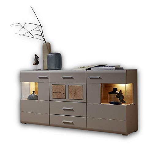 Stella Trading FUN PLUS 2 Sideboard in Basalt mit schönen Hirnholz-Applikationen - Kommode inkl. LED-Beleuchtung - 170 x 94 x 42 cm (B/H/T) von Stella Trading