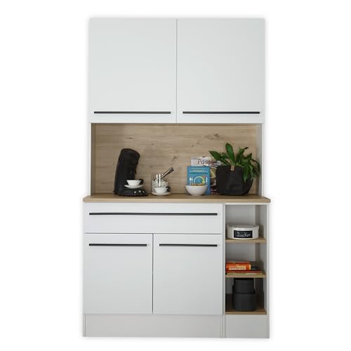 FINN Buffetschrank in Weiß matt, Artisan Eiche Optik - Geräumiger Küchenschrank mit Arbeitsplatte - 120 x 211 x 58 cm (B/H/T) FINN Buffetschrank in Weiß matt, Artisan Eiche Optik - Geräumiger Küchenschrank mit Arbeitsplatte - 120 x 211 x 58 cm (B/H/T) von Stella Trading