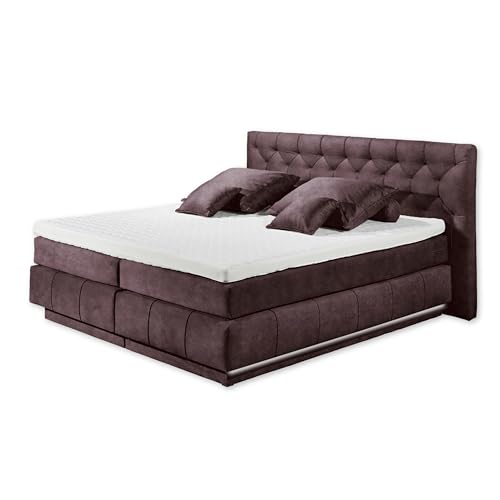 FLORENZ 8 Boxspringbett mit Bettkasten 180x200, Aubergine - Bequemes Doppelbett mit LED-Beleuchtung & 7-Zonen-Federkern Matratze - 200 x 110 x 213 cm (B/H/T) von Stella Trading