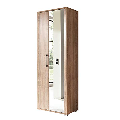 Stella Trading GO Garderobenschrank in Sonoma Eiche Optik - Moderner Flurgarderoben Schrank mit Spiegeltür - 74 x 200 x 40 cm (B/H/T) von Stella Trading