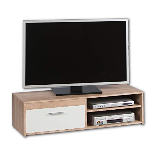 Stella Trading Gemma Lowboard in Eiche Sonoma Optik, Weiß-Schlichtes TV-Board mit viel Stauraum für Ihr Wohnzimmer, 120 x 32 x 38 cm von Stella Trading