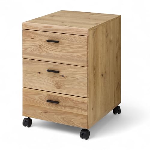 Stella Trading Glenn Rollcontainer Schreibtisch in Altesche massiv, Old Artisan Oak Optik - Mobiler Büroschrank mit Schubladen - 45 x 66 x 55 cm (B/H/T) von Stella Trading