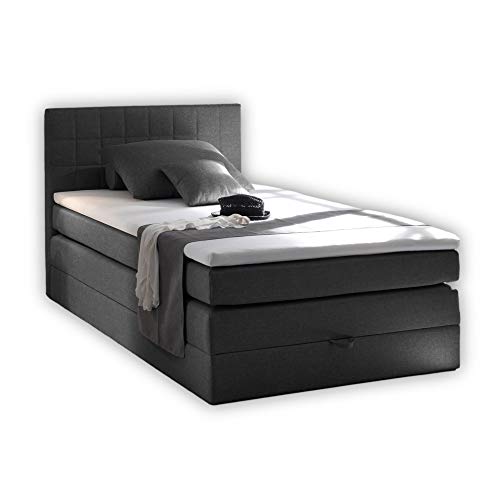 Stella Trading HAWAII 2 Boxspringbett 120x200 mit Bettkasten, Anthrazit - Bequemes Bett mit 7-Zonen-Federkern Matratze H2-H3 & Komfortschaum Topper - 121 x 107 x 209 cm (B/H/T) von Stella Trading