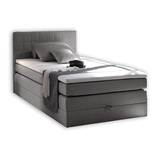 Stella Trading HAWAII 3 Boxspringbett 120x200 mit Bettkasten, Grau - Bequemes Bett mit 7-Zonen-Federkern Matratze H2-H3 und thermoelastischem Visco Topper - 121 x 107 x 209 cm (B/H/T) von Stella Trading