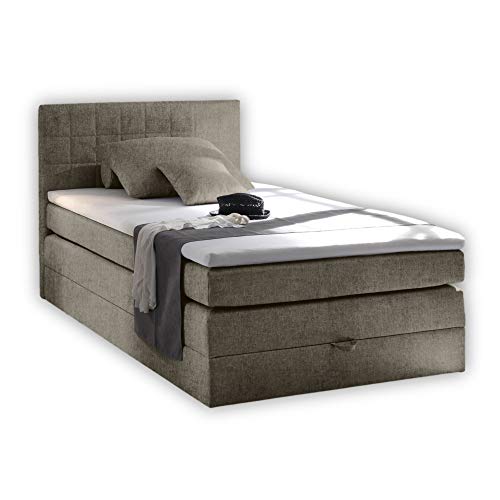 Stella Trading HAWAII 3 Boxspringbett 120x200 mit Bettkasten, Schlamm - Bequemes Bett mit 7-Zonen-Federkern Matratze H2-H3 und thermoelastischem Visco Topper - 121 x 107 x 209 cm (B/H/T) von Stella Trading