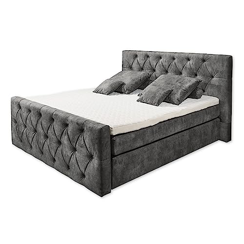 HAMMONTON 8 Boxspringbett mit Bettkasten 180x200, Elephant - Bequemes Doppelbett mit 7-Zonen-Federkern Matratze & Kaltschaum Topper mit Klimaband - 200 x 121 x 220 cm (B/H/T) von Stella Trading