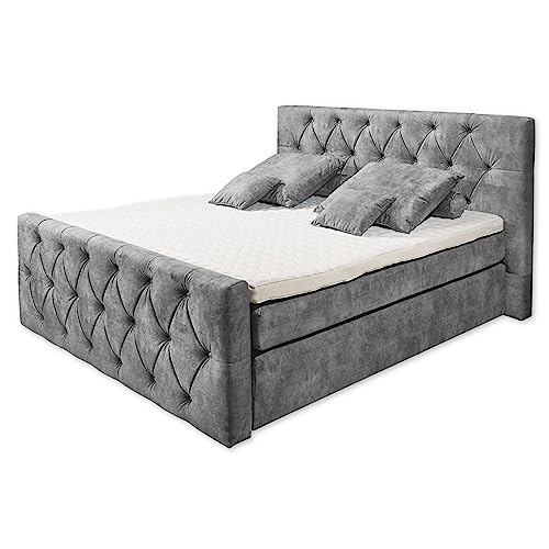 HAMMONTON 8 Boxspringbett mit Bettkasten 180x200, Grau - Bequemes Doppelbett mit 7-Zonen-Federkern Matratze & Kaltschaum Topper mit Klimaband - 200 x 121 x 220 cm (B/H/T) von Stella Trading