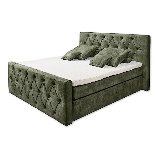 Stella Trading Hammonton 8 Boxspringbett mit Bettkasten 180x200, Moosgrün - Bequemes Doppelbett mit 7-Zonen-Federkern Matratze & Kaltschaum Topper mit Klimaband - 200 x 121 x 220 cm (B/H/T) von Stella Trading