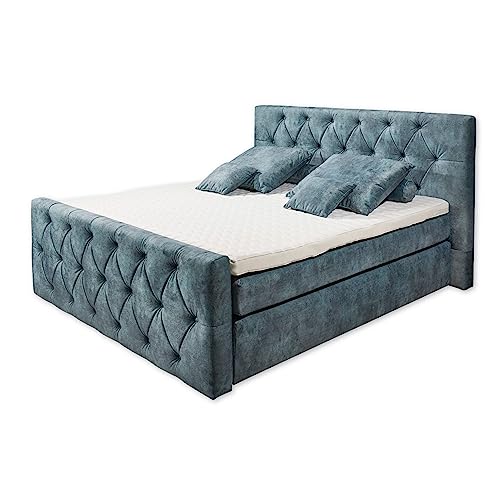 HAMMONTON 8 Boxspringbett mit Bettkasten 180x200, Smoke Blue - Bequemes Doppelbett mit 7-Zonen-Federkern Matratze & Kaltschaum Topper mit Klimaband - 200 x 121 x 220 cm (B/H/T) von Stella Trading