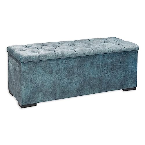 HAMMONTON Sitzbank mit Stauraum und gepolstertem Deckel, Smoke Blue - Geräumige Sitztruhe für Boxspringbetten im Schlafzimmer - 139 x 50 x 50 cm (B/H/T) von Stella Trading