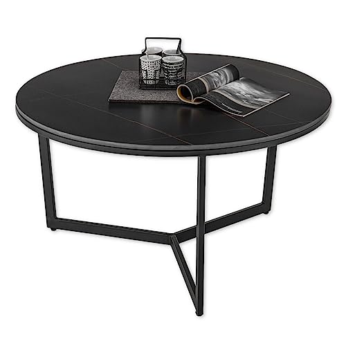 Stella Trading Couchtisch rund, Schwarz - Moderner Wohnzimmertisch mit Keramikplatte und Metallgestell - 90 x 45 x 90 cm (B/H/T) von Stella Trading