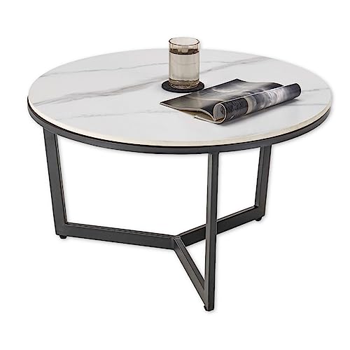 HARPER Couchtisch rund, Weiß - Moderner Wohnzimmertisch mit Keramikplatte und Metallgestell - 70 x 38 x 70 cm (B/H/T) von Stella Trading