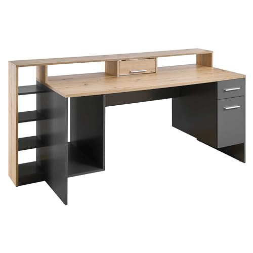 Stella Trading HIGHSCORE 4 Gaming Tisch in Artisan Eiche Optik, Grau - Gaming Schreibtisch mit Schublade und LED-Beleuchtung - 182 x 92 x 70 cm (B/H/T) Stella Trading HIGHSCORE 4 Gaming Tisch in Artisan Eiche Optik, Grau - Gaming Schreibtisch mit Schublade und LED-Beleuchtung - 182 x 92 x 70 cm (B/H/T) von Stella Trading