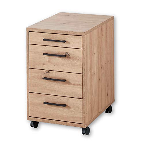 Stella Trading INNO4HOME Rollcontainer Schreibtisch, Artisan Eiche Optik - Mobiler Schubladenschrank Büroschrank mit 4 Schubladen passend zum Schreibtisch - 43 x 68 x 55 cm (B/H/T) von Stella Trading