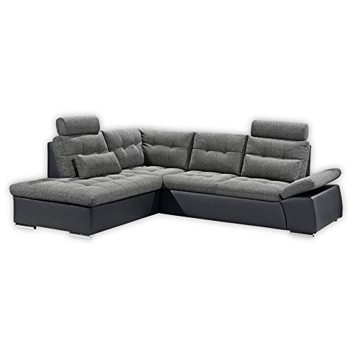 Stella Trading JAKARTA Ecksofa mit Schlaffunktion und Stoffbezug, Schwarz / Anthrazit - Ausziehbares Schlafsofa mit steckbaren Kopfstützen & Kissen - 260 x 103 x 219 cm (B/H/T) Links von Stella Trading