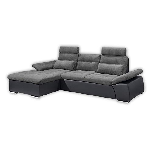 Stella Trading JAKARTA Ecksofa mit Schlaffunktion und Stoffbezug, Schwarz / Lava - Ausziehbares Schlafsofa mit steckbaren Kopfstützen und Nierenkissen - 268 x 170 x 103 cm (B/H/T) Links von Stella Trading