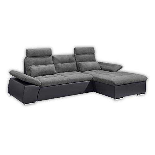 Stella Trading JAKARTA Ecksofa mit Schlaffunktion und Stoffbezug, Schwarz / Lava - Ausziehbares Schlafsofa mit steckbaren Kopfstützen und Nierenkissen - 268 x 170 x 103 cm (B/H/T) Rechts von Stella Trading