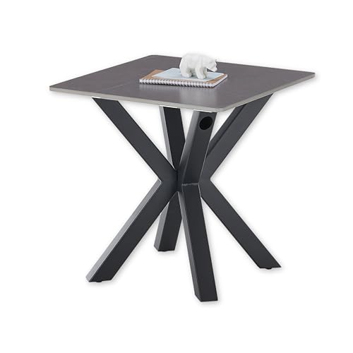 JANIN MINI Couchtisch quadratisch, Grau - Moderner Wohnzimmertisch mit Keramikplatte und Metallgestell - 55 x 55 x 55 cm (B/H/T) von Stella Trading