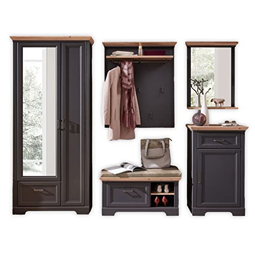 Stella Trading JASMIN Flurgarderoben Set in Graphit, Artisan Eiche Optik - Landhausstil Garderobenset 5-teilig für Ihren Eingangsbereich - 281 x 204 x 41 cm (B/H/T) von Stella Trading
