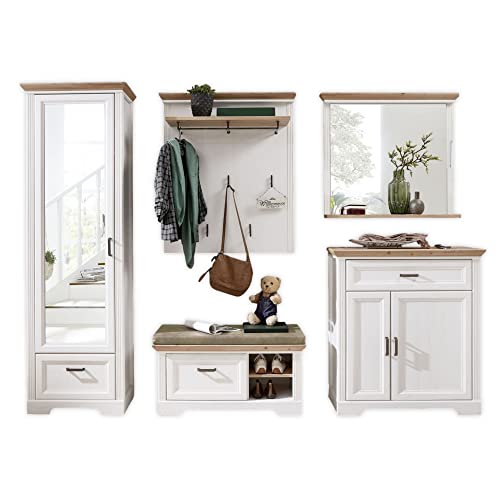 Stella Trading JASMIN Flurgarderoben Set in Pinie hell, Artisan Eiche Optik - Landhausstil Garderobenset 5-teilig für Ihren Eingangsbereich - 280 x 204 x 41 cm (B/H/T) von Stella Trading