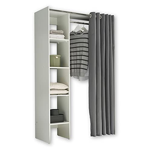 Stella Trading JENKE Verstellbarer Kleiderschrank Weiß mit Stoffvorhang - Vielseitiger Allzweckschrank mit cleverer Inneneinteilung - 120-157 x 195 x 50 cm (B/H/T) von Stella Trading