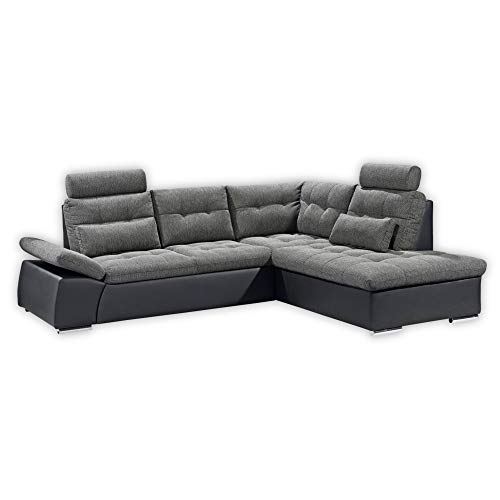 Stella Trading JAKARTA Ecksofa mit Schlaffunktion und Stoffbezug, Schwarz / Anthrazit - Ausziehbares Schlafsofa mit steckbaren Kopfstützen & Kissen - 260 x 103 x 219 cm (B/H/T) Rechts von Stella Trading