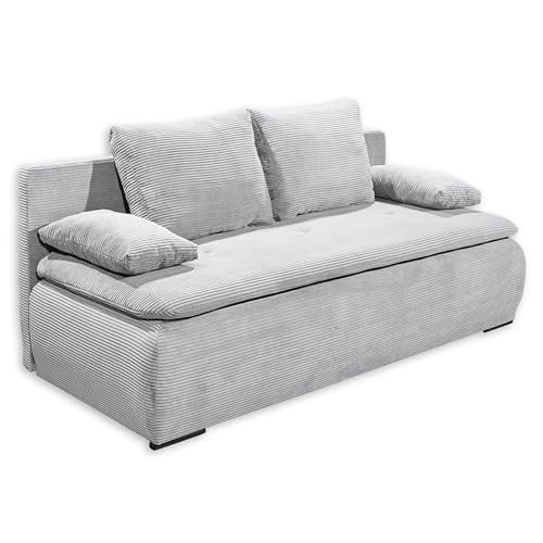 JAREK Bequemes Schlafsofa in Cord-Optik mit Bettkasten, Dove - Ausziehbares Sofa mit Schlaffunktion - 208 x 102 x 95 cm (B/H/T) von Stella Trading