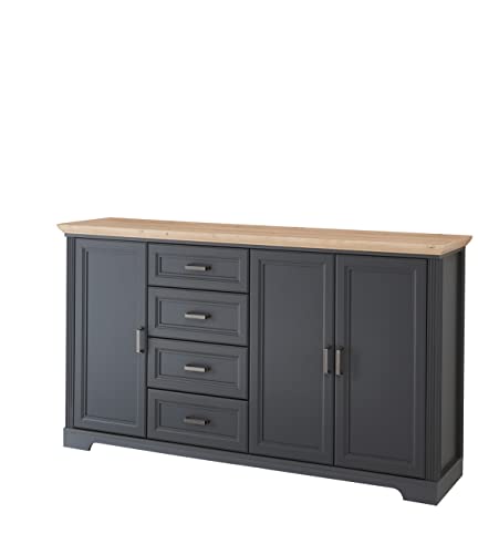 Stella Trading JASMIN Sideboard in Graphit, Artisan Eiche Optik - Kommode im Landhausstil mit Schubladen und viel Stauraum - 182 x 102 x 41 cm (B/H/T) von Stella Trading